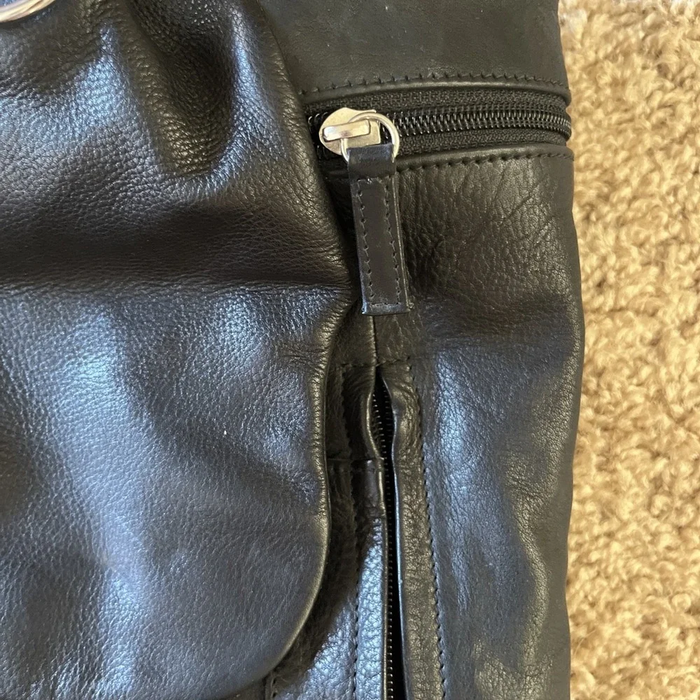 GREAT AMERICAN LEATHERWORKS Black Genuine Leather Organizer‎ Backpack NWOT